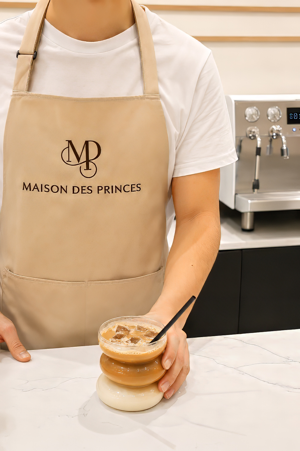 Maison des Princes team member serving coffee at the French café in Midtown Manhattan